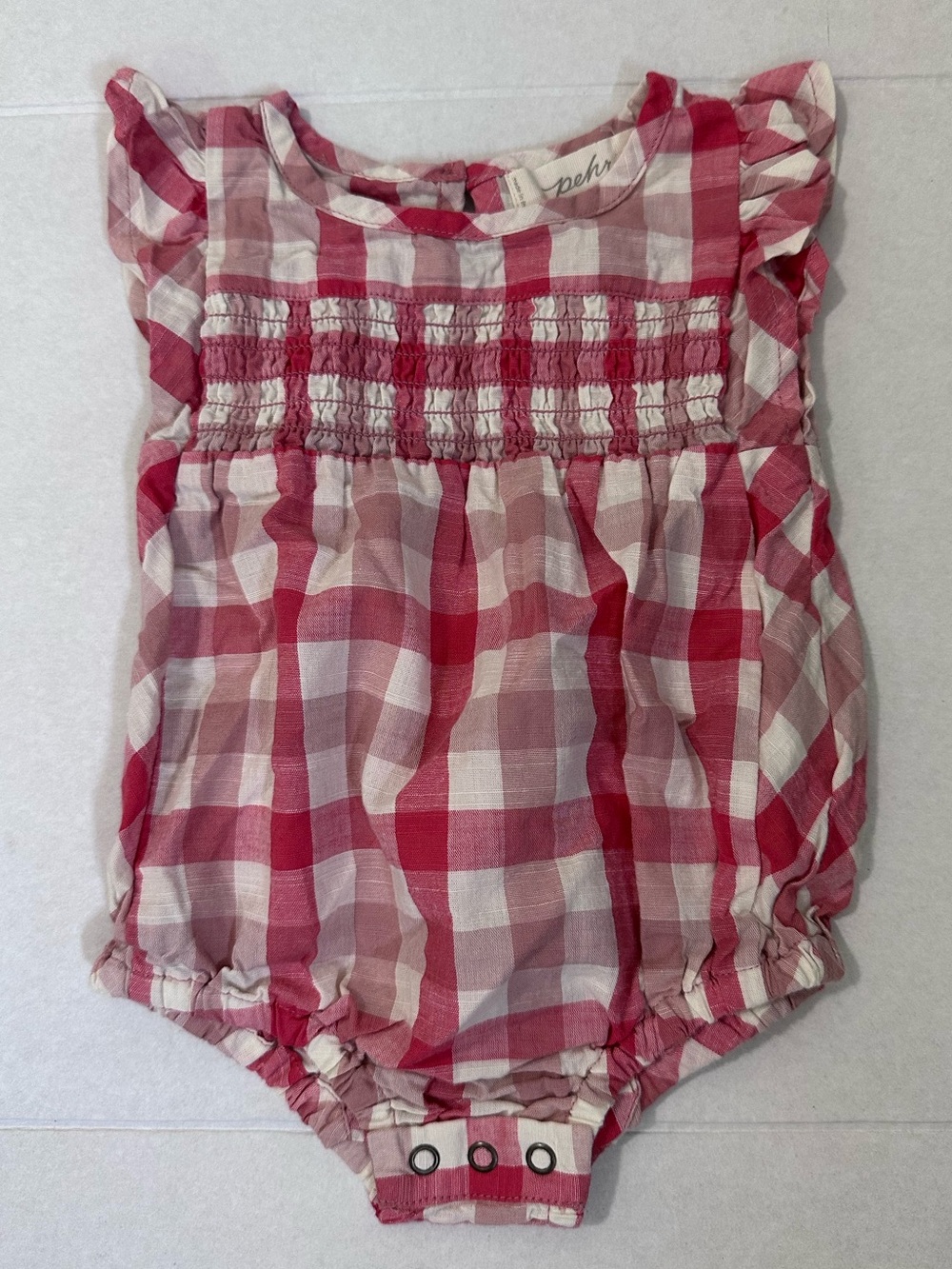 PEHR Ruffle One-Piece Checkmate Tomato/Peony 0 - 3 Months